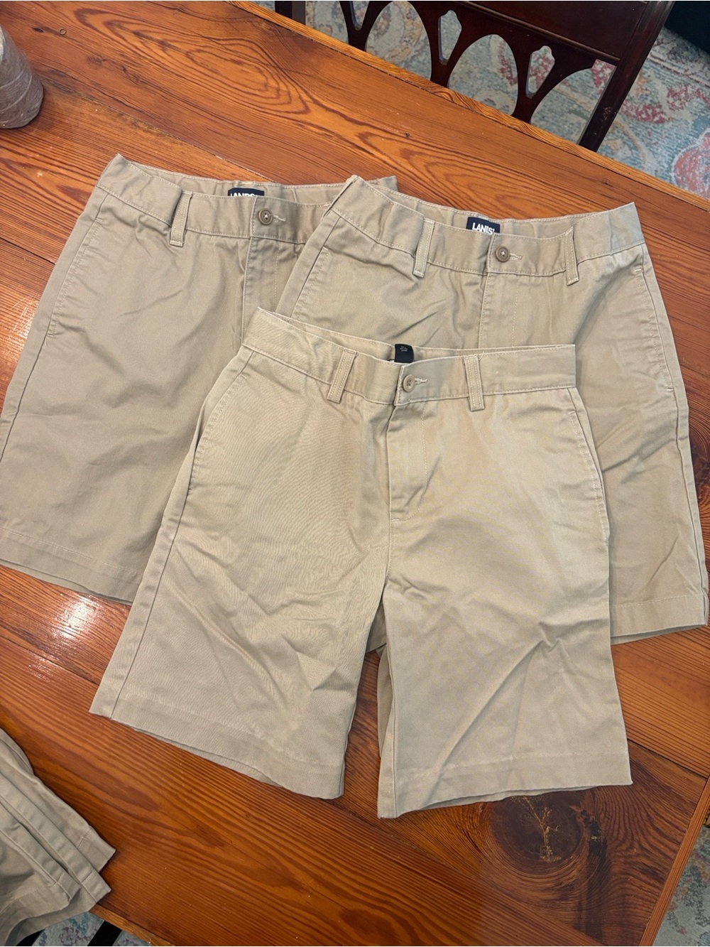 Lands' End boys Tan Flat-Front Cotton Blend Shorts size 12 lot of 3